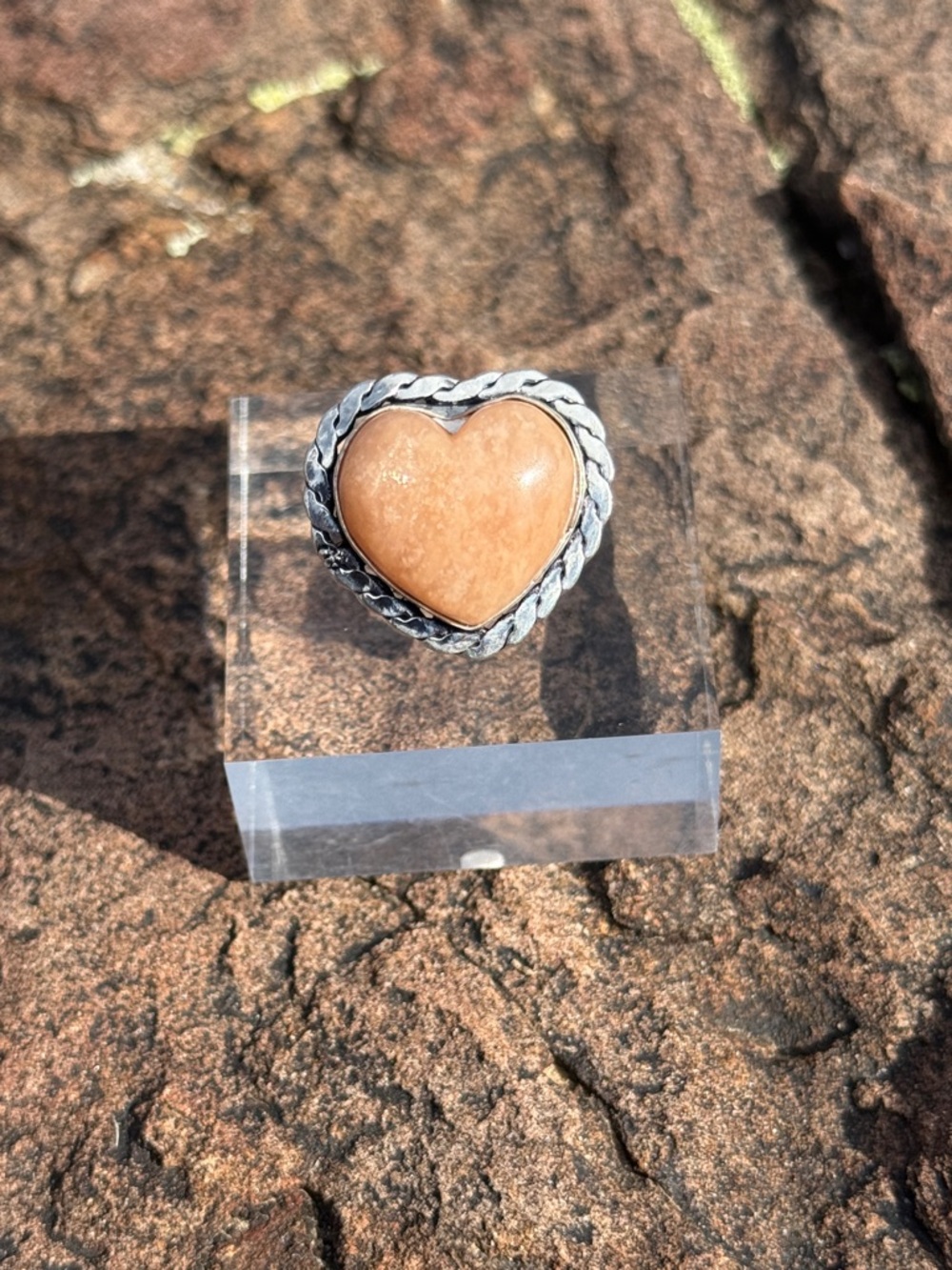 Peach Spiny Oyster Shell Heart Ring Sterling Silver Size 9.5